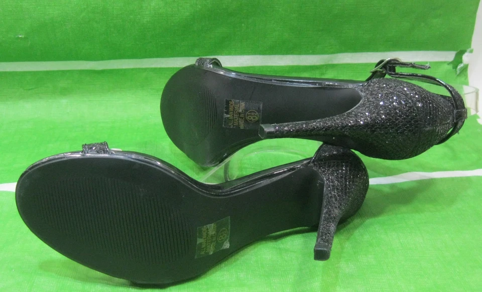 NUEVO DAMAS Negro 4.5" Tacón de Aguja Punta Abierta Correa al Tobillo Zapato MUJERES Talla 8.5 Foto 4 de 4