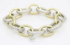 David Yurman Sterling Silver & 18k Gold 18mm Oval Cable Link 8" Bracelet