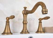 Antique Brass Deck Mount Widespread 3 Hole 2 Handle Bathroom Sink Faucet wan087