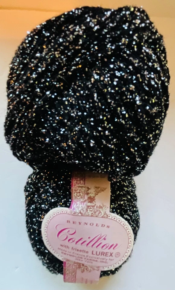 Reynolds Cotillion Frisette Wool/Lurex Yarn Lot of 2 LurexNew Vintage Black/Met - Image 2 of 4