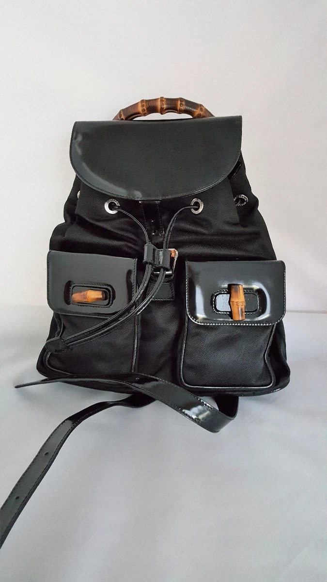 GUCCI Bamboo Logo 2way Back Pack Bag Nylon Canvas Patent Leather BK SHW 67KC506 Gucci Bamboo Backpack Small Bags & Handbags for Women for  main image 2