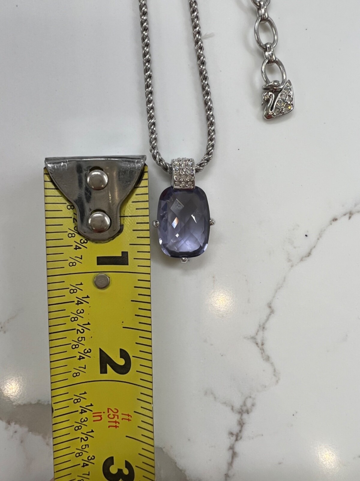 Swarovski Crystal Amethyst Rectangular PendantSil… - image 6