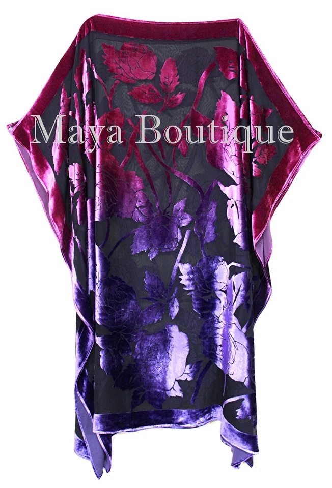 Vestido Caftán Kimono Seda Burnout Terciopelo MAYA Teñido Vitral Orquídea y Púrpura Foto 4 de 4