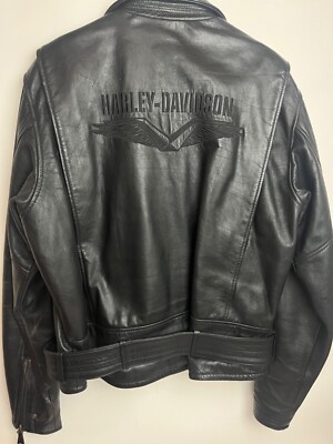 Harley Davidson mens jacket L black leather double belt