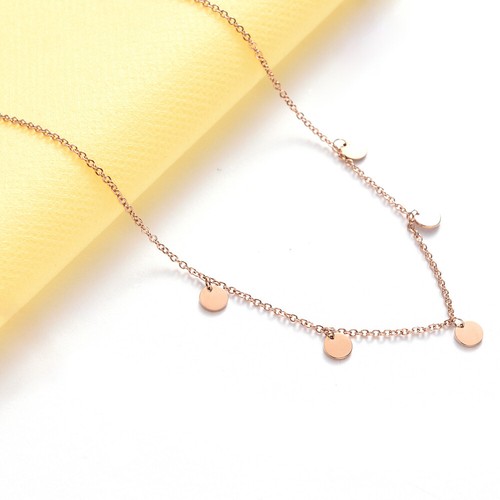 DAMEN KETTE MIT PLÄTTCHEN IN ROSEGOLD HALSKETTE RUNDE ANHÄNGER EDELSTAHL SCHMUCK - Bild 2 von 5