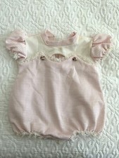 Vintage 70's Little Baby Girl Cotton Light Pink  White w/ Lace  Cutout Feature