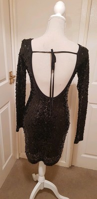 black sequin long sleeve short dress with open back