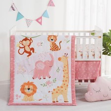 3 Piece Baby Crib Bedding Set, Infant Nursery Bed Set Decor with Quilt  Fitt...