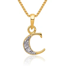 14K Solid Yellow Gold Diamond Letter C Initial Necklace