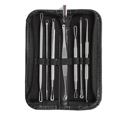 Steel POP Blackhead Pimple Blemish Comedone Acne Extractor Remover Tool Set Kit