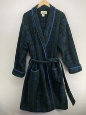LL BEAN Robe Mens XL Fleece Long Sleeve Belted Scotch Plaid Green VTG USA