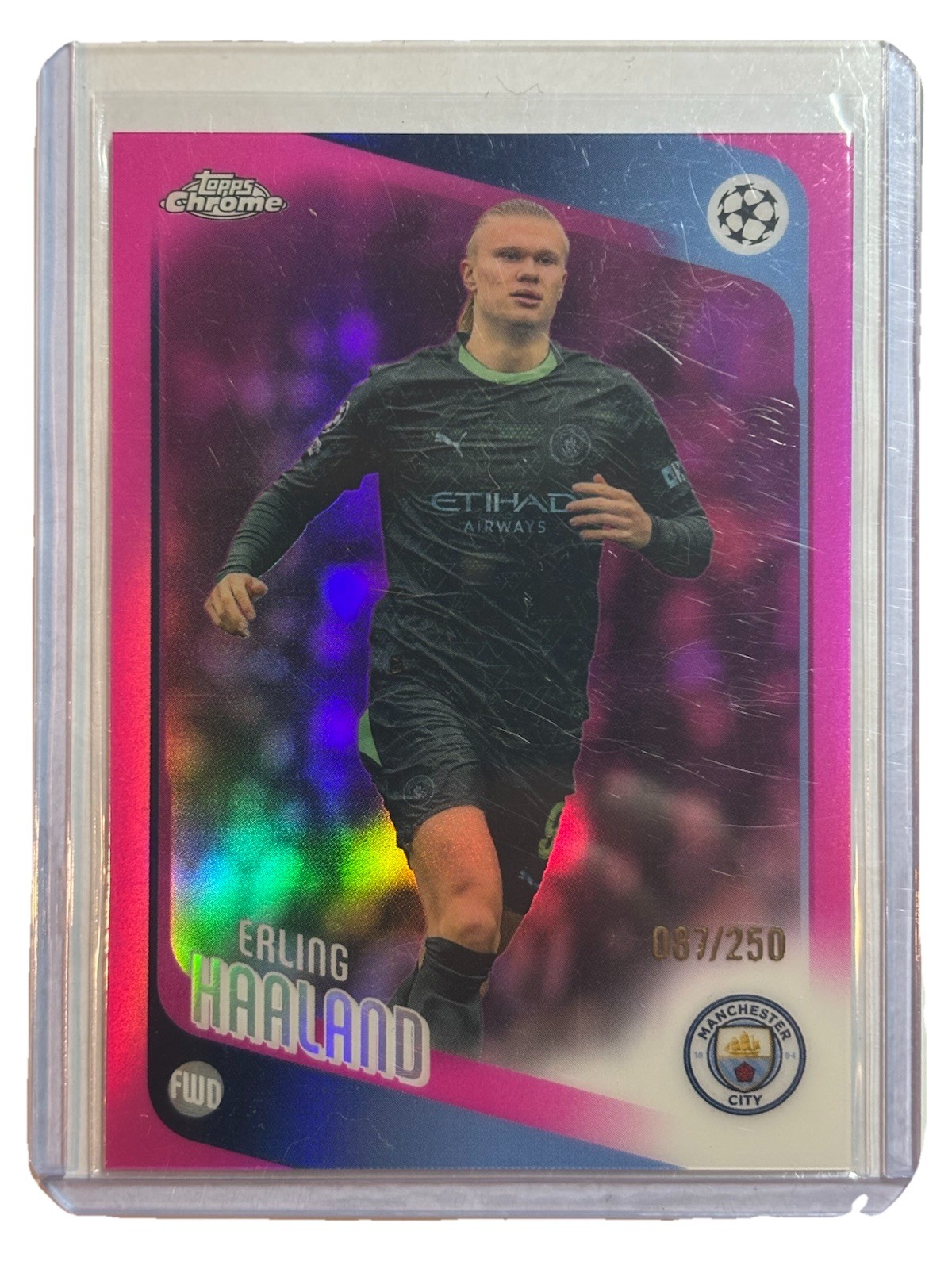 2025-26 Topps Chrome UEFA - Erling Haaland True Pink Refractor #'d/250 Man City