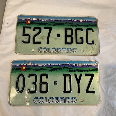 Colorado License Plate  Purple Mountains  Two Plates Unmatched 