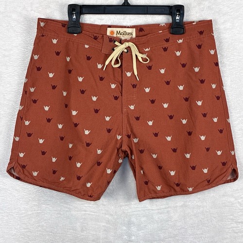 Mollusk Mens 36 (L) Rust Orange Hang Ten AOP Beach Resort Surf Board Shorts - Picture 2 of 8