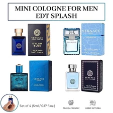 Versace Cologne for Men Set of 4 Mini Eros, Pour Homme, Dylan Blue, Eau...