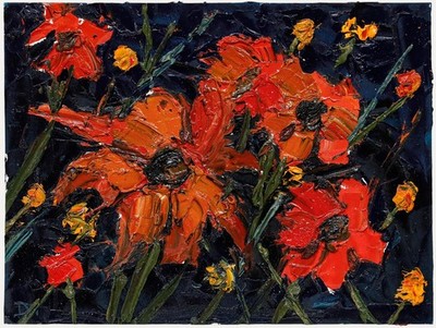Daniel Nichols - Zeitgenössisches Öl, Orangefarbene Echinacea.