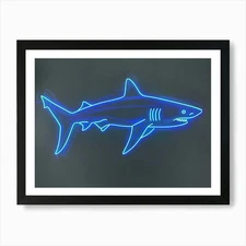 Neon Blacktip Reef Shark 5 Art Prin Framed Wall Art Poster Canvas Print Picture