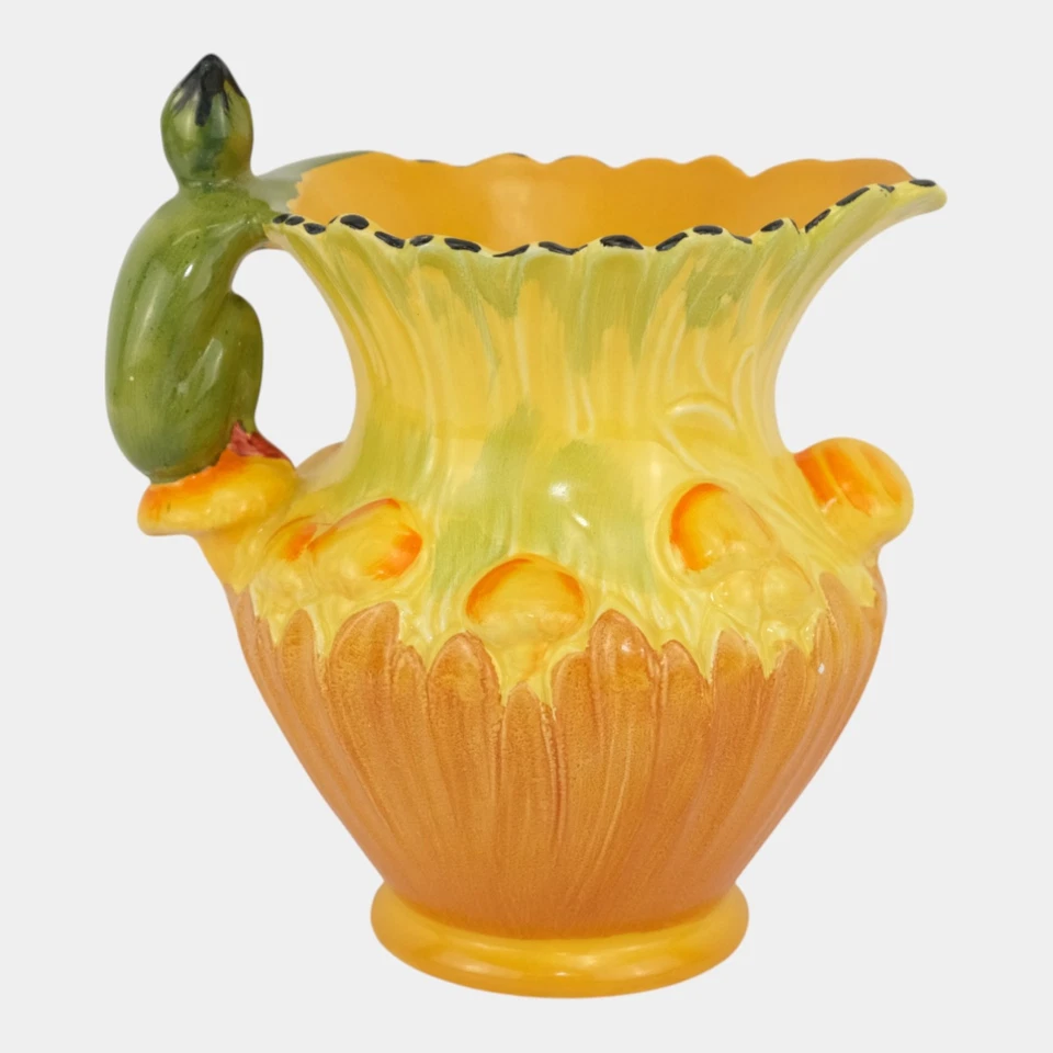 Burleigh Ware 1930s English Art Pottery Yellow Orange Pixie Handled Pitcher  - Image 3 of 4