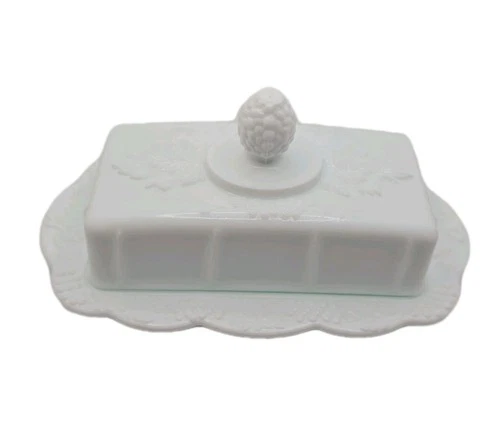 Vtg Indiana Colony Milk Glass White Harvest Grape Butter Dish Cover