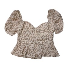  70 ASTR the label Floral Bustier Top Cottagecore Taupe White ruched blouse US S