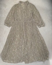 UNIQLO Floral Chiffon Pleated Dress Beige L Collared Elegant Used