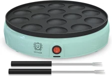 ULTICOR Mini Pancake Maker – 14-Hole Electric Poffertjes Pan – green 