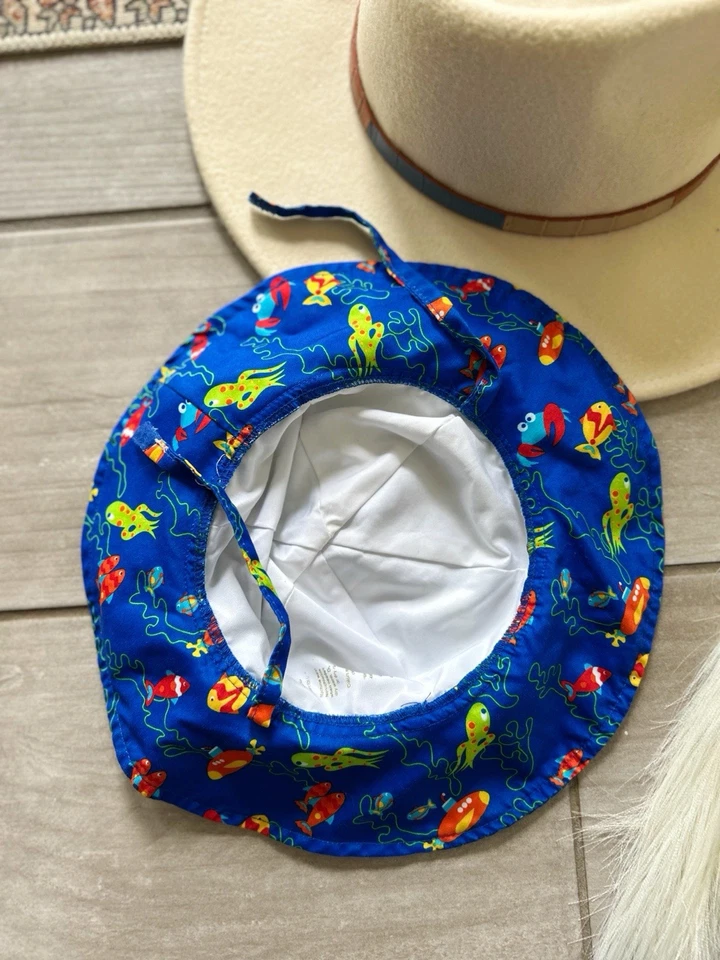 Baby ведро шляпа Wee волны синий Sz S младенца синий с рыбы крабы подводные лодки водоросли - Изображение 4 из 4