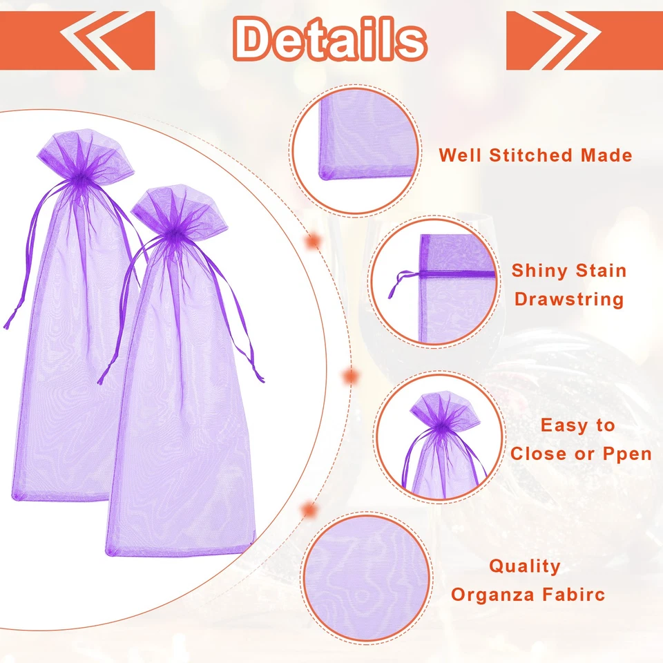 Bolsas de vino de organza de 14 x 5 pulgadas 20 piezas bolsas envolventes de regalo para regalos de boda púrpura Foto 3 de 4