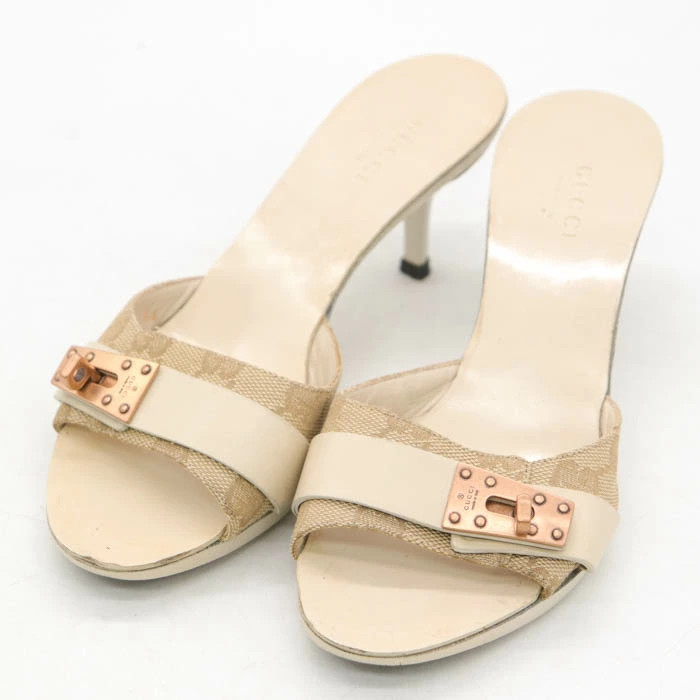 GUCCI GG Pattern Mule Brand Sandals Shoes Made in Italy Women's Size 34 Beige GU