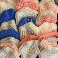 Hexagon GRANNY SQUARE Lot Of 24 - Hand Made Crochet