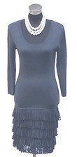  Calvin Klein Knit Dress Sz S Gray Fringed Hem Sweater Women's Sheath 4 6