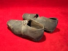 VERY RARE CA 1840S CHILDREN'S LEATHER COAL MINER'S SHOES / STEEL SOLES