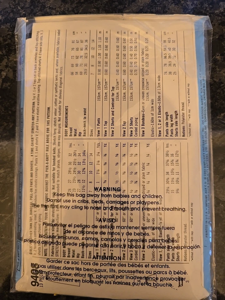 Pants Shorts Tank Top Bandeau Girls Sz 10-14 Simplicity 9408 Sewing Pattern VTG - Image 2 of 2