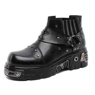 Men's Fashion Motorcycle Shoes Gothic Skull Punk Mid-calf Metallic Western Boots