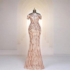 Off Shoulder Sequin Evening Dress Mermaid Floor Length Maxi Dress Long Prom Gown