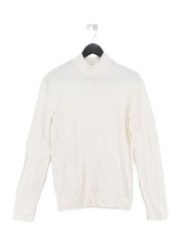 Reserved Men's Jumper M White Viscose with Polyester Mock Neck Pullover