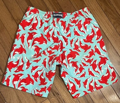 Vilebrequin Okoa 3XL NWT Orca Killer Whale Swim Trunks Bleu Givre Long
