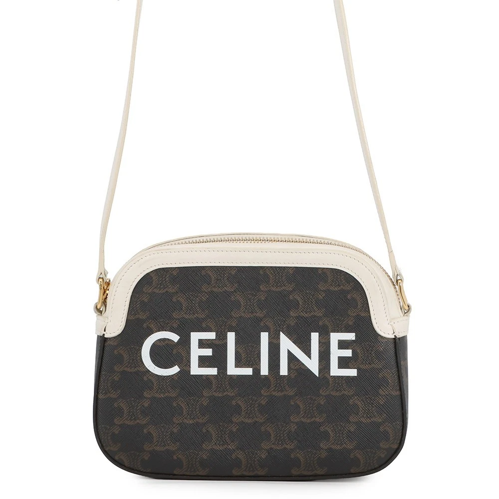 Celine — CELINE Triomphe Camera Bag PVC/Leather Brown/White 191522