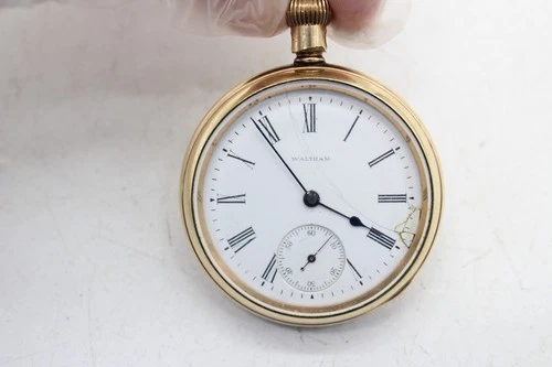 F Waltham Traveler 14K Gold Plated, Open Face, Pocket Watch Running