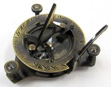 Antique Brass Finish Folding Sundial Compass - Nautical Maritime Bronze Sun Dial