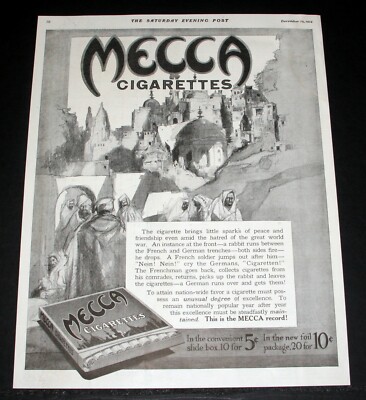 bring cigarettes 1914 OLD MAGAZINE PRINT AD, MECCA CIGARETTES, BRING LITTLE SPARKS OF  FRIENDSHIP!