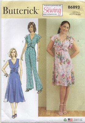 Butterick Schnittmuster 6893 Kleid & Overall Front Twist Gr. 6 - 24 Doppelpack