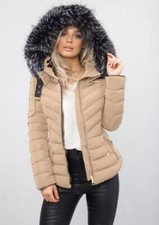Womens Ladies Quilted Faux Fur Hooded Padded Puffer Coat Warm Winter Coat Parka
