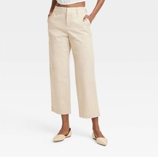     12 Women's High-Rise Linen Pleat Front Straight Pants - A New Day Tan 12