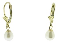 9ct Gold & White Pearl Fleur De Lys Leverback Earrings 9ct Gold & White Pearl Fleur De Lys Leverback Earrings