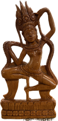 大型　アジアン　エレガント　木彫りの裸婦像　170cm Dancing Apsara Statue Figurine Carved Wood Cambodian Asia. 8-3/4
