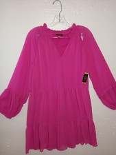 Vince Camuto Dress Medium Arresting Orchid Ruffle Chiffon Long Sleeve