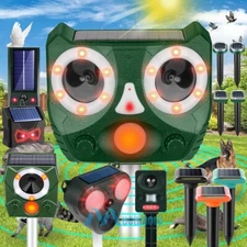 Ultrasonic Animal Repeller Solar/USB Power Dog Cat Skunk Deer Raccoon Repellent