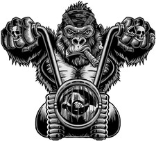 GORILLA BIKER AND SMOKING CIGAR BUMPER STICKER TOOLBOX STICKER LAPTOP STICKER