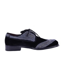 Dolce & Gabbana Velvet Derby Shoes Sassari with Embroidery Black Silver